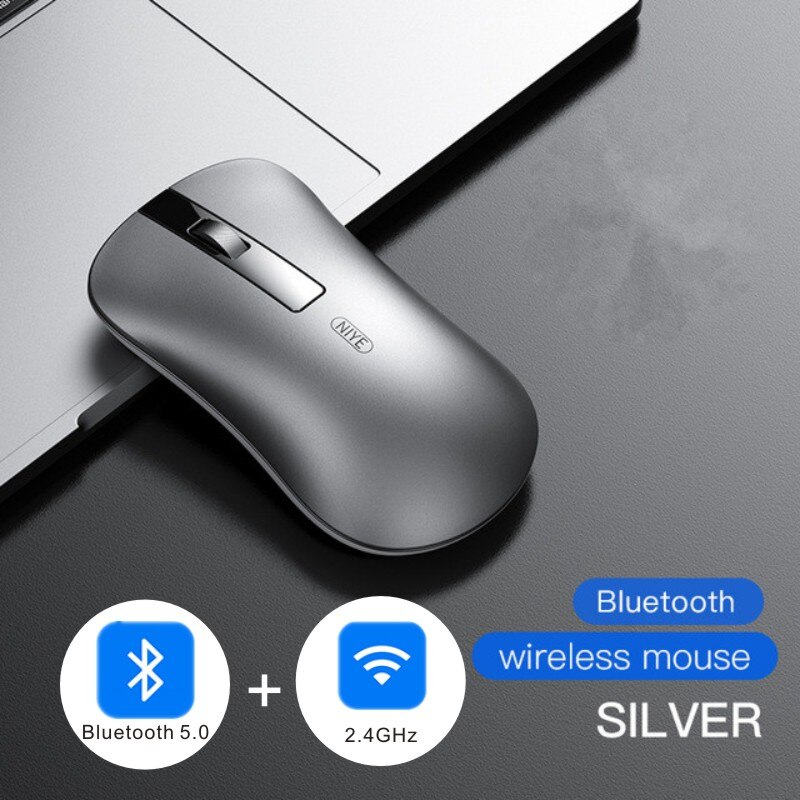 Ergonomic Rechargeable Wireless Mouse Silent Thin USB PC Laptop Computer Bluetooth Mice For MacBook Lenovo HP Dell Xiaomi Mouses: Silver