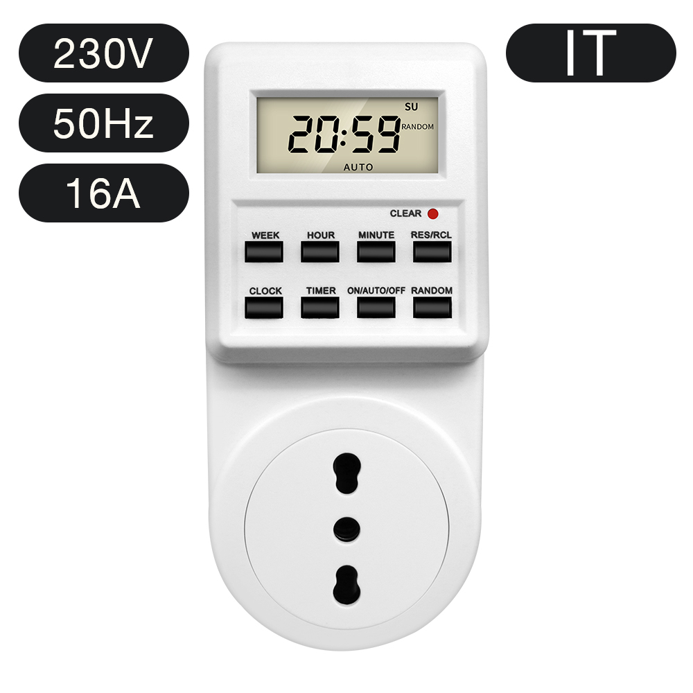 Digitale elektronische tijdschakelaar stopcontact kookwekker stopcontact 24-uurs programmeerbare timing stopcontact EU UK AU US BR FR IT TH-stekker: WHITE