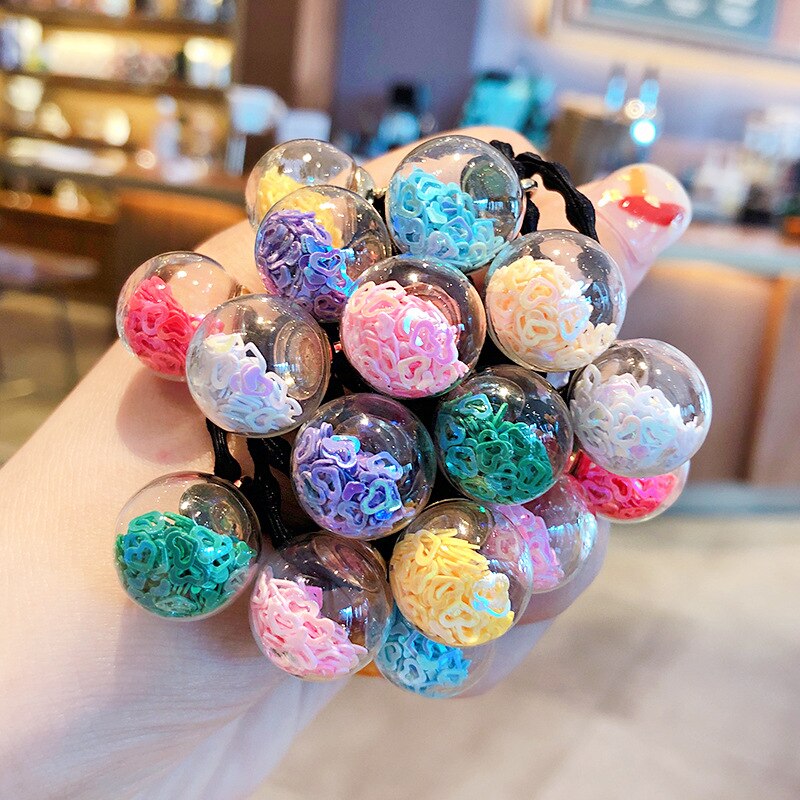 16 Pcs/Lot Glass Balls Hair Elastics Beads Hair Bands Hair Ties Girls&#39; Hair Ties Accessories: heart