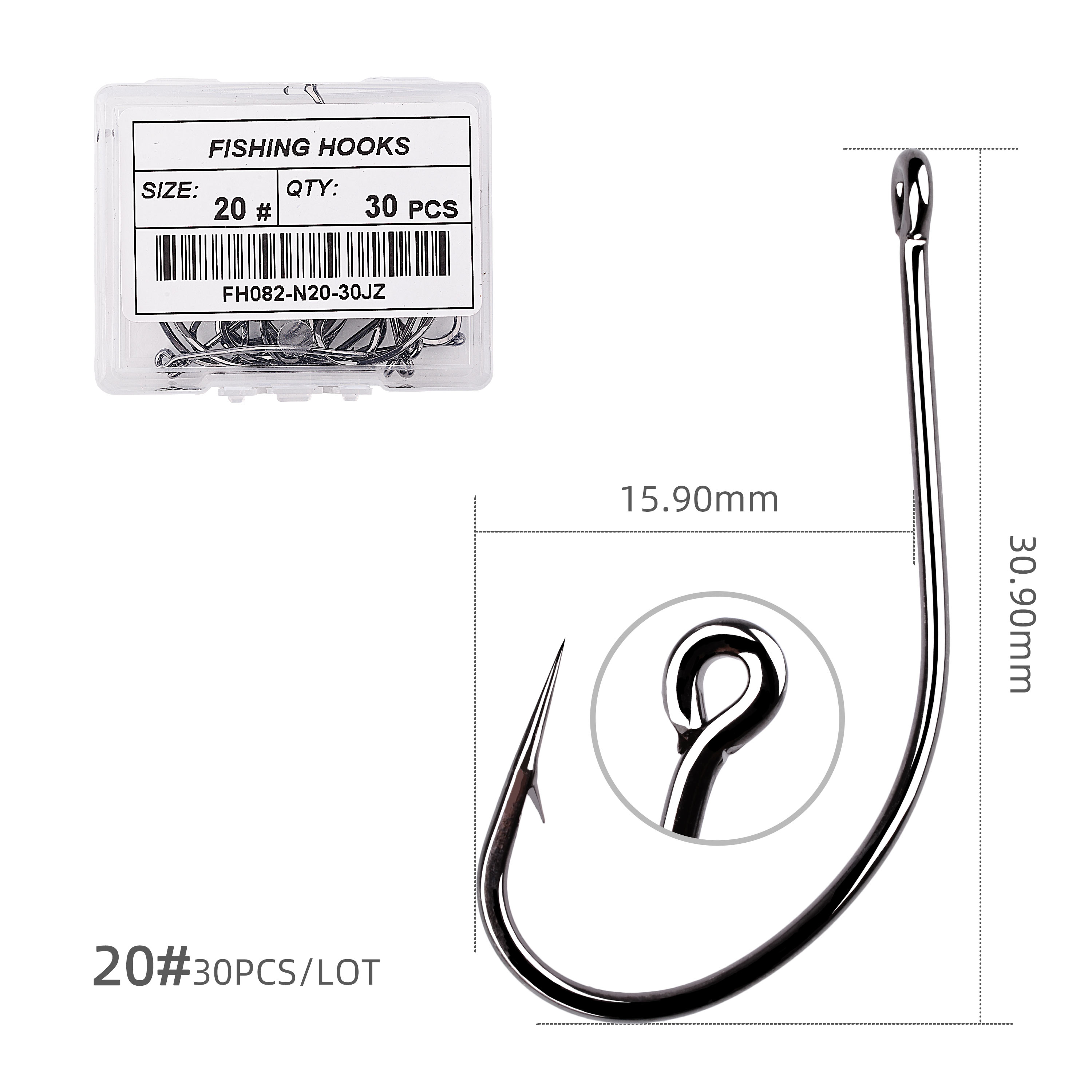 30pcs Fishing Hooks Hign Carbon Steel Offset Barbed Sea Fishhook For Soft Lure Worm Fish Hook Bass Carp Fishing Tackle Box: Size 20 -30pcs