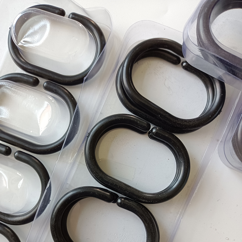 12pçs cortina de chuveiro em forma de c, ganchos pretos, cortina de banheiro, faça você mesmo, ganchos de anel de plástico, clipe deslizante, ganchos de substituição convenientes