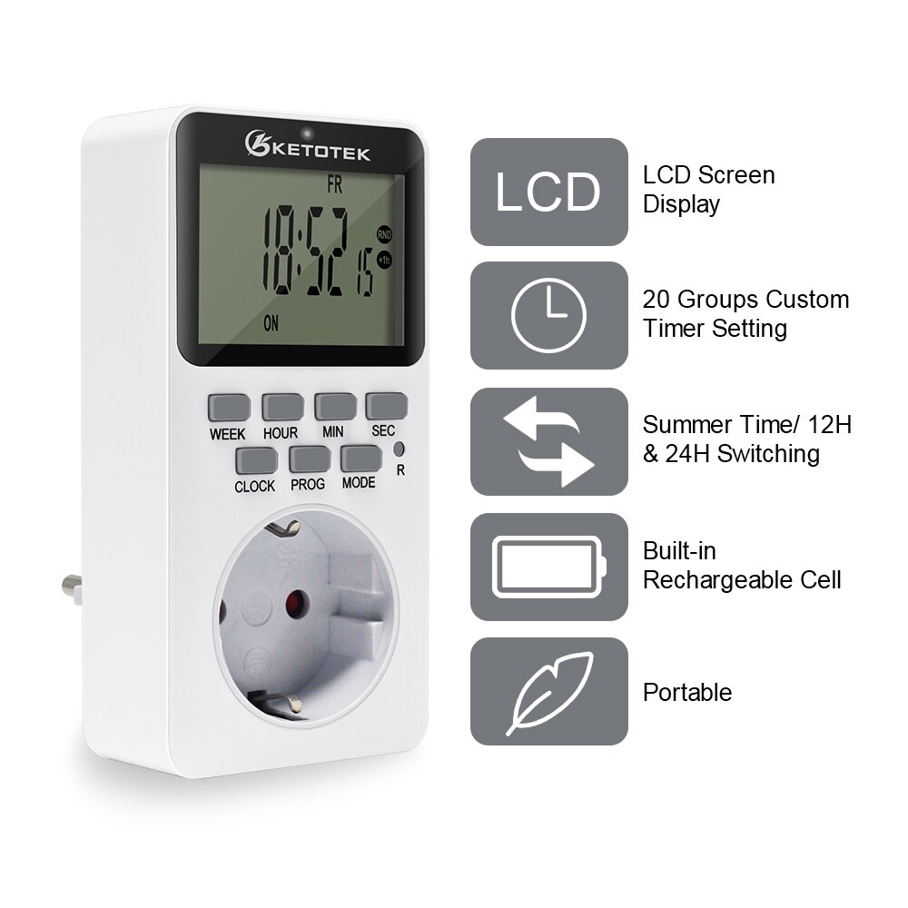 Digital Timer Switch Socket With Timer Outlet Energy Saving Kitchen Timer Week Hour Counter Programmable Socket UK/EU/US/FR Plug