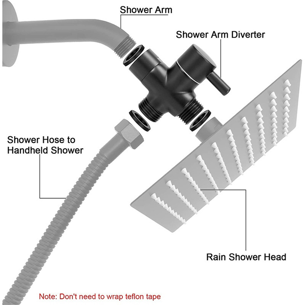 Válvula desviadora de latón de 3 vías G1/2 pulgadas, convertidor adaptador en T negro para conector de grifo de agua de ducha, separador de agua para grifo de baño