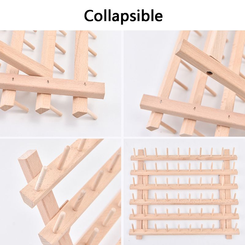 Foldable Wood Thread Stand Rack Organizer Wall Mount 60 Spool Cone Embroidery