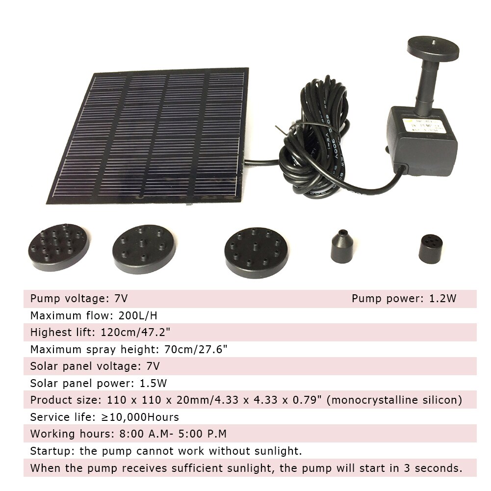 Flytende solfontene praktisk multifunksjonell klassisk hage solcellepanel vannfontene bassengdammdekorasjon