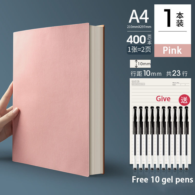 A4 Notebook Ultra-thick Thickened Notepad Business Soft Leather Work Meeting Record Book Office Diary Sketchbook Students Cute: Pink A4 / Checkered