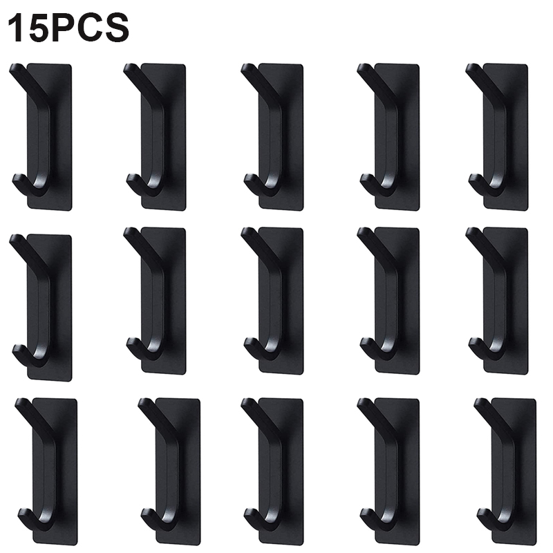 VILOYI Stainless Steel Towel Hooks Bathroom Self Adhesive Double Wall Coat Rack Hooks No Trace Behind The Door Robe Hanger: black