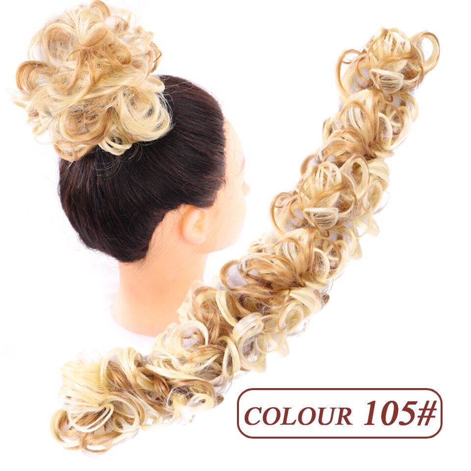 HUAYA Curly Synthetic Messy Chignon Pony Tail Hair Extensions Wrap on Hair Bun With Rubber Band Elastic Hair Hairpiece: M333-105