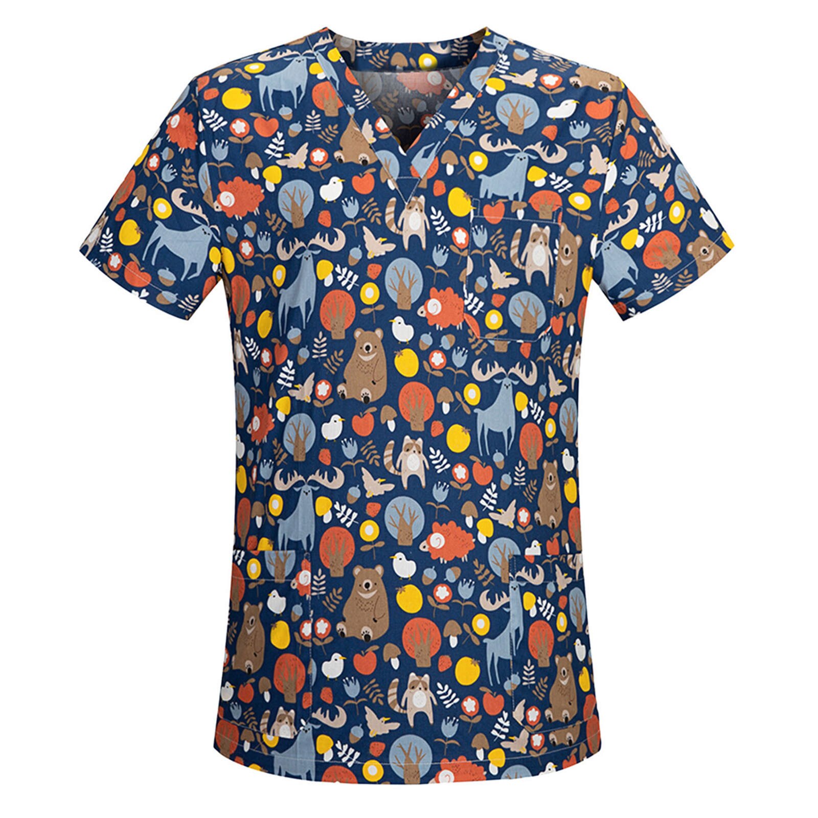 scrub tops for women scrub uniform in 100% print cotton animal series workwear summer Short Sleeve Working Uniform A20