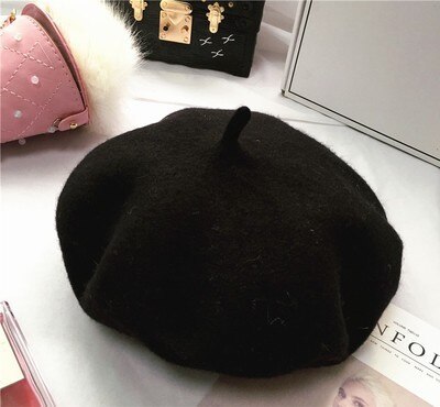 Wolmix franse baret effen dames dames meisjes hoed herfst winter warme muts mutsen: Zwart