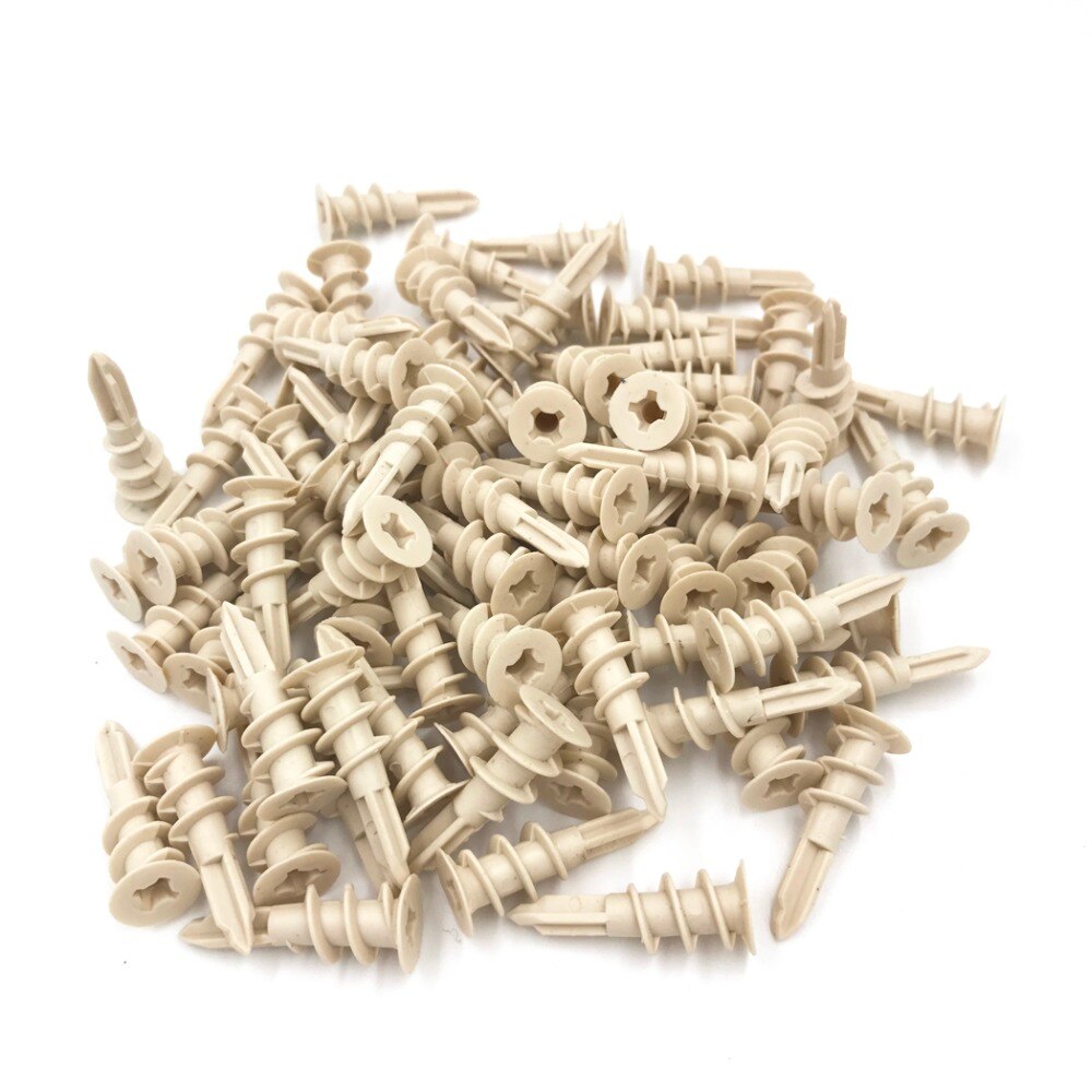 Plasterboard Anchor 100pcs 6x33mm Drywall Nylon Ribbed Anchor Self Drilling Wall Drywall Plastic Nylon Anchor light yellow