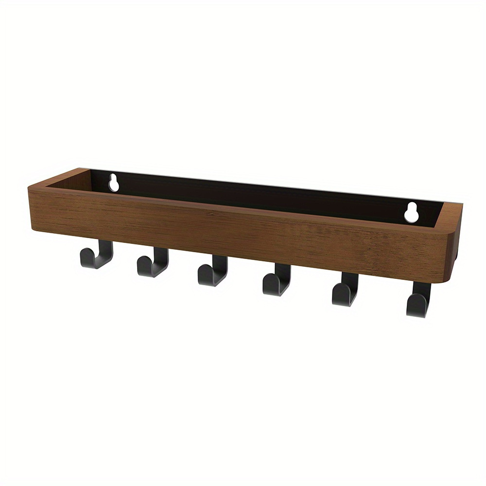 Organizador de chave de madeira elegante, porta-chaves montado na parede com 6 ganchos, fácil instalação, ideal para escritório doméstico e muito mais: Preto