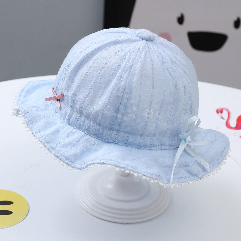 3 Colors Summer Outdor Sun Hat Baby Girls Cute Pink Cap Kids Cotton Breathable Bucket Hats with Stripes (for 3-18 Months Babies): Blue