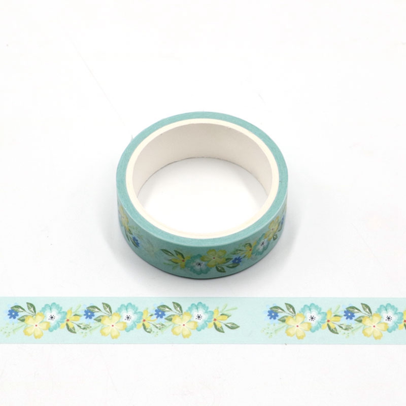 1pc mignon jaune et vert fleurs Washi ruban Kawaii Scrapbooking outil adhésif ruban de masquage Photo Album bricolage ruban décoratif