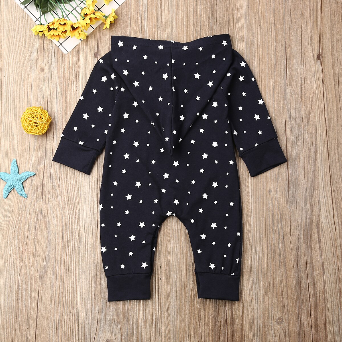 Herbst-Winter-kleidung für babys (mädchen und jungen) – sternen- und mond-kapuzenbody, strampler, warme winterkleidung