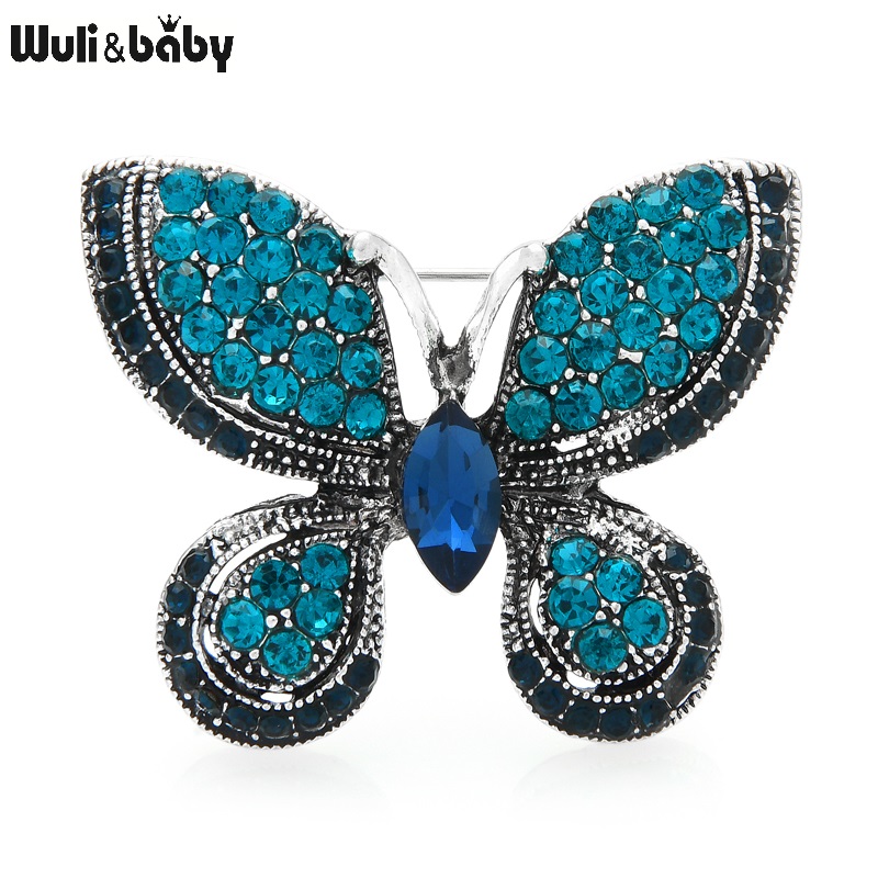 Wuli&Ampere;Baby funkelnde strass-schmetterlingsbroschen für damen und herren, blau, insekten-Party-büro-brosche, anstecknadeln: Schmetterling