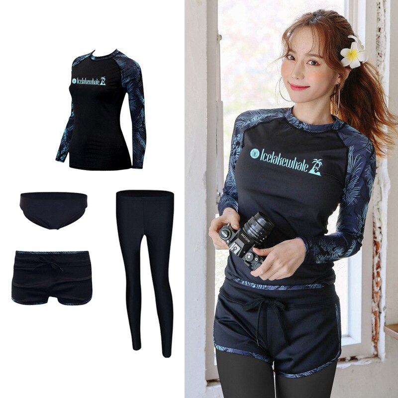 Wetsuit Set - 8 Piece Rash Guard Swimwear for Men & Women - Long Sleeve Sport Top & Shorts - M-3XL: Four piece suit / XL