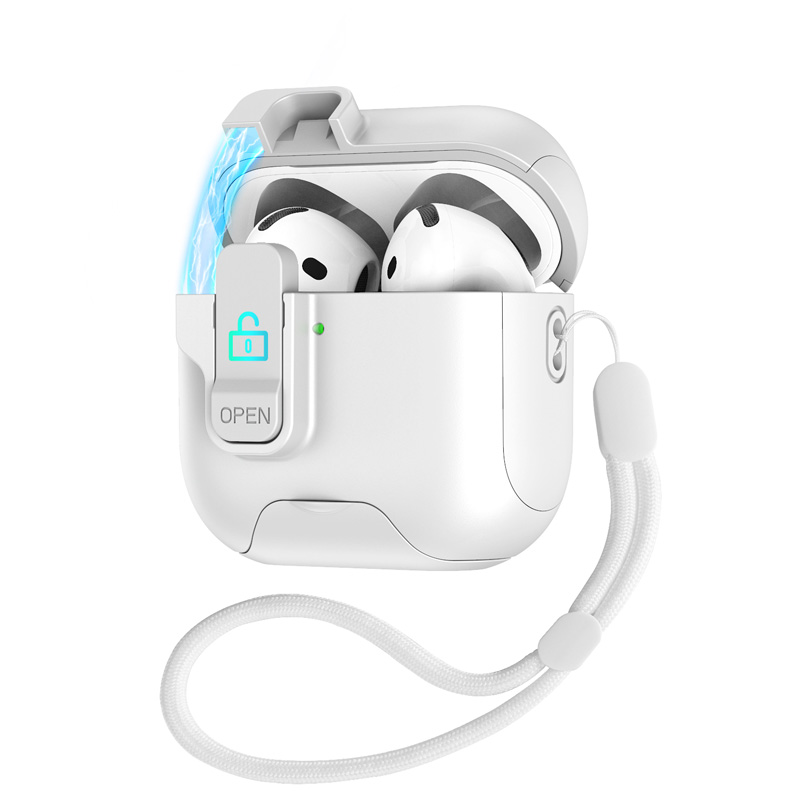 Luxury Earphone Protective Case For Airpods 4 Pro 2 3 2and1 safety catch Magnetic Bottom with stand With Hook: 3XS / WHITE