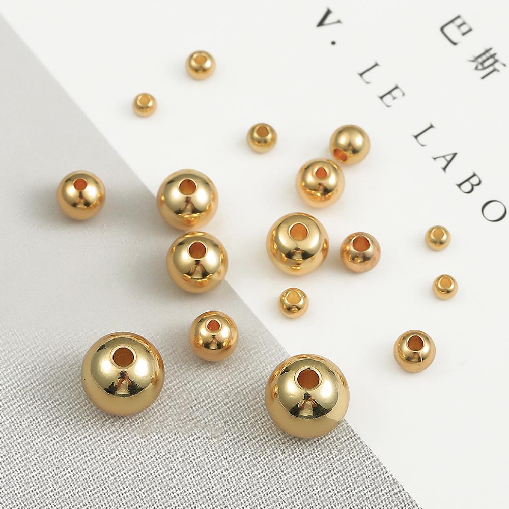 Cuentas espaciadoras redondas de cobre chapado en oro de 18k, accesorio de Metal para fabricación de joyas, 2,5/3/4/5/6/8mm