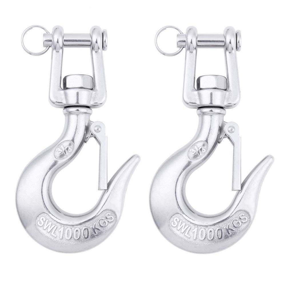 2Pcs Slip Hook (2204lb/ 1000kg) 304 Stainless Steel Clevis Hook Safety Hook with Safety Latch Swivel Lifting Hook Capacity: Default Title