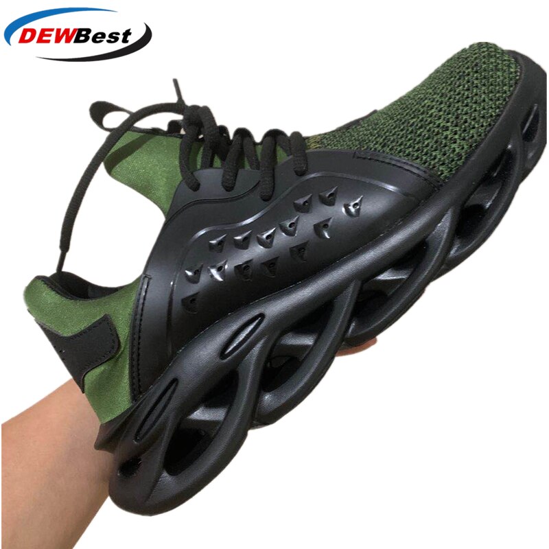 Ademende heren veiligheidsschoenen in de zomer luchtdoorlatende outdoor herenschoenen stalen neus anti-kraak en anti-piercing: Groente / 46