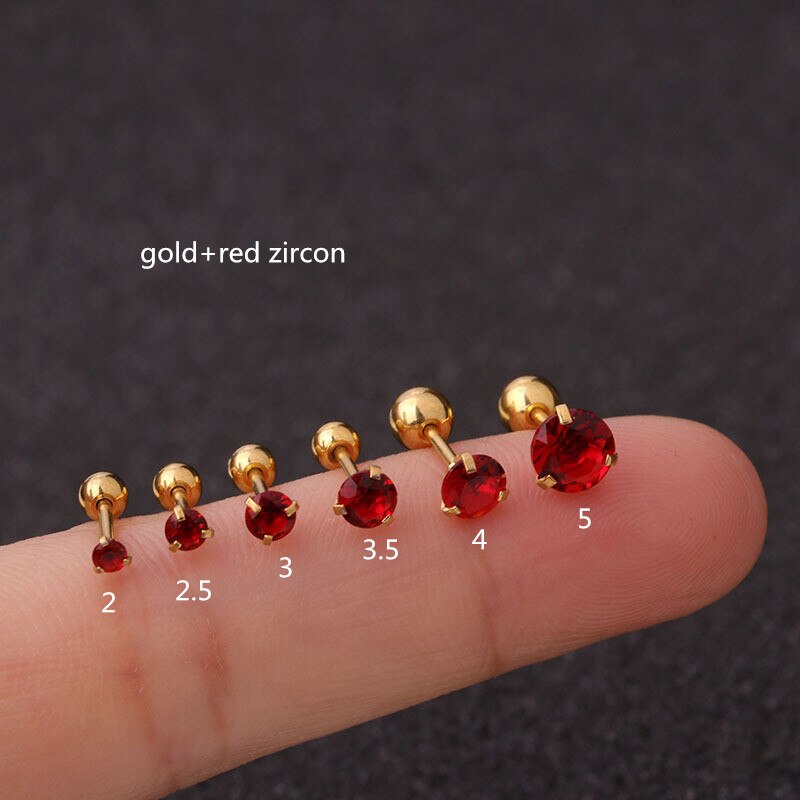 1 pc lot Slim Ear sztaba iglicowa 0.8*6mm stal nierdzewna śruba stalowa powrót okrągłe cyrkonie stadniny kolczyki 2mm do 5mm IP poszycie nie łatwe znikną: 3mm 1pc / gold red