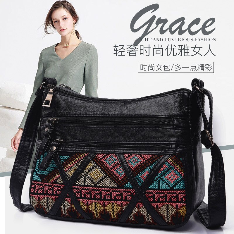 Annmouler Vrouwen Crossbody Tas Mode Zachte Schoudertas Gewassen Leer Vrouwen Purse Patchwork Kleine Tas Tribal Flap Bag