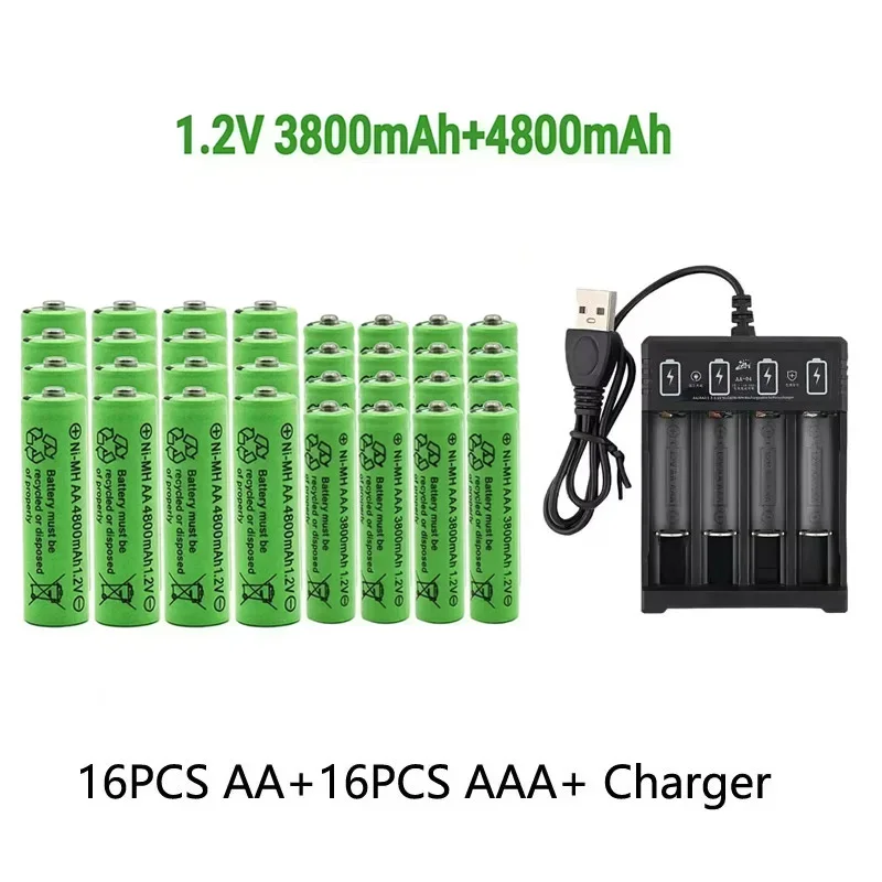 Batería recargable Original de 1,2 V AA4800mAh + AAA3800mAh + cargador para ordenador, reloj, Radio, videojuego, cámara Digital, batería AA AAA: YELLOW