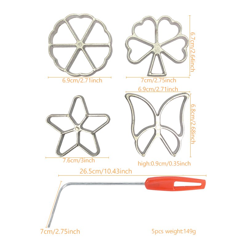5Pcs Cast Rosette Iron Set Bunuelos Mold Met Handvat Timbale Mallen Gebak Gereedschap Achappam Mold Rozet Cookie Maker 0161C: Rosette Set B