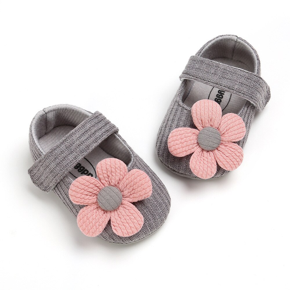 Nyfødte blomster bomuld prewalker dreng sko baby første vandrere børn tøj spædbarn baby pige blød sål krybbe sko: Grå / 7-12 måneder