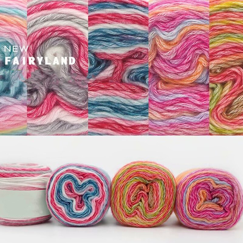 280m Cake Yarn DIY Woven Cotton Long Segment Dye Rendering Gradient Rainbow Crochet Thread 100g Handmade Stuff