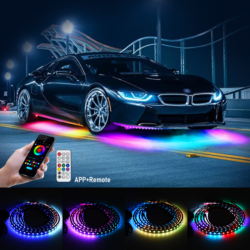 Symphony-tira de luces LED con retroiluminación para coche, lámpara de neón para debajo del cuerpo, 12V, RGB, Control remoto por voz, atmósfera decorativa automática