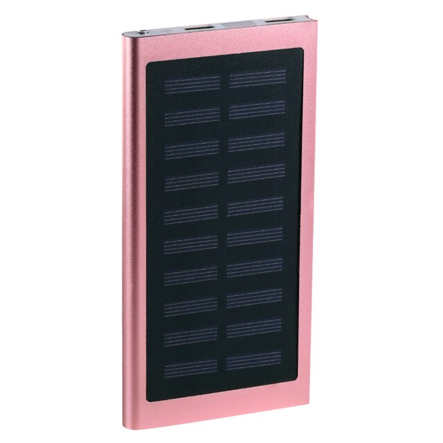 Solenergibank 50000 mah 2 usb eksternt batteri led bærbar powerbank mobiltelefon solcelleoplader til smartphone: Rose guld