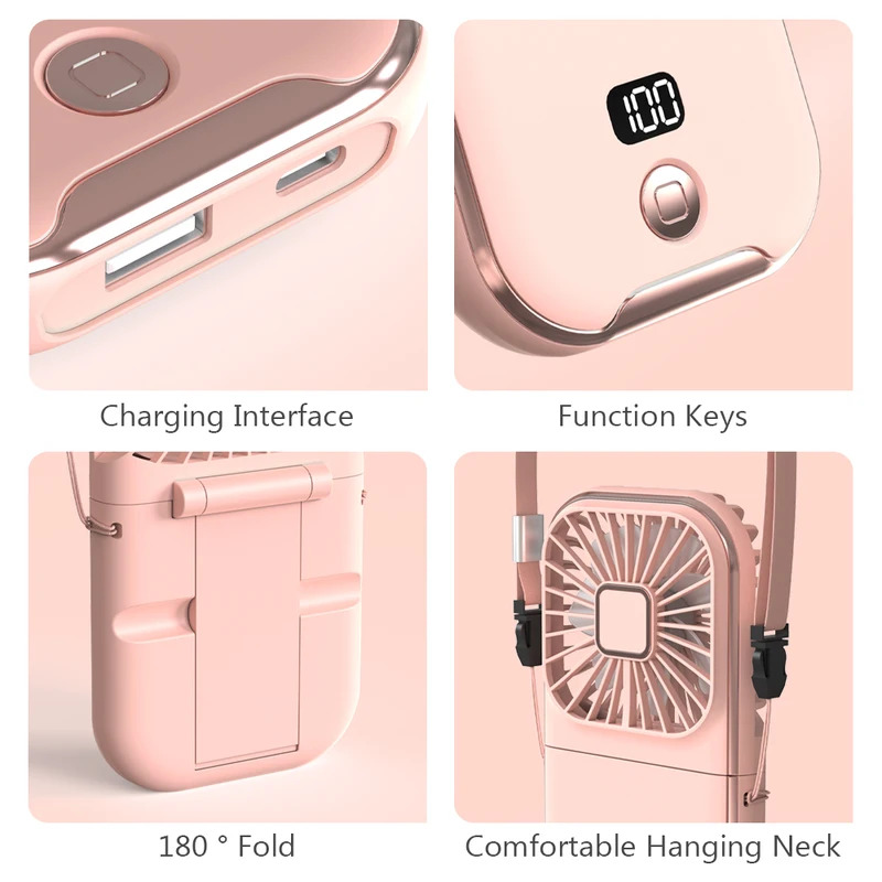 Draagbare oplaadbare 4 snelheden verstelbare mini-nekventilator Elektrische ventilator 3000 mAh Werkt op batterijen Kleine ventilator Snelle warmteafvoer