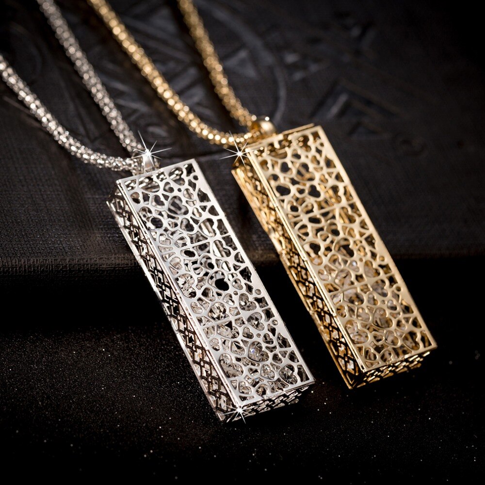 Charmant Hollow Rechthoek Column Vrouwen Hanger Ketting Gold Metal Zirkoon Kralen Hangers Ketting Kostuum Sieraden