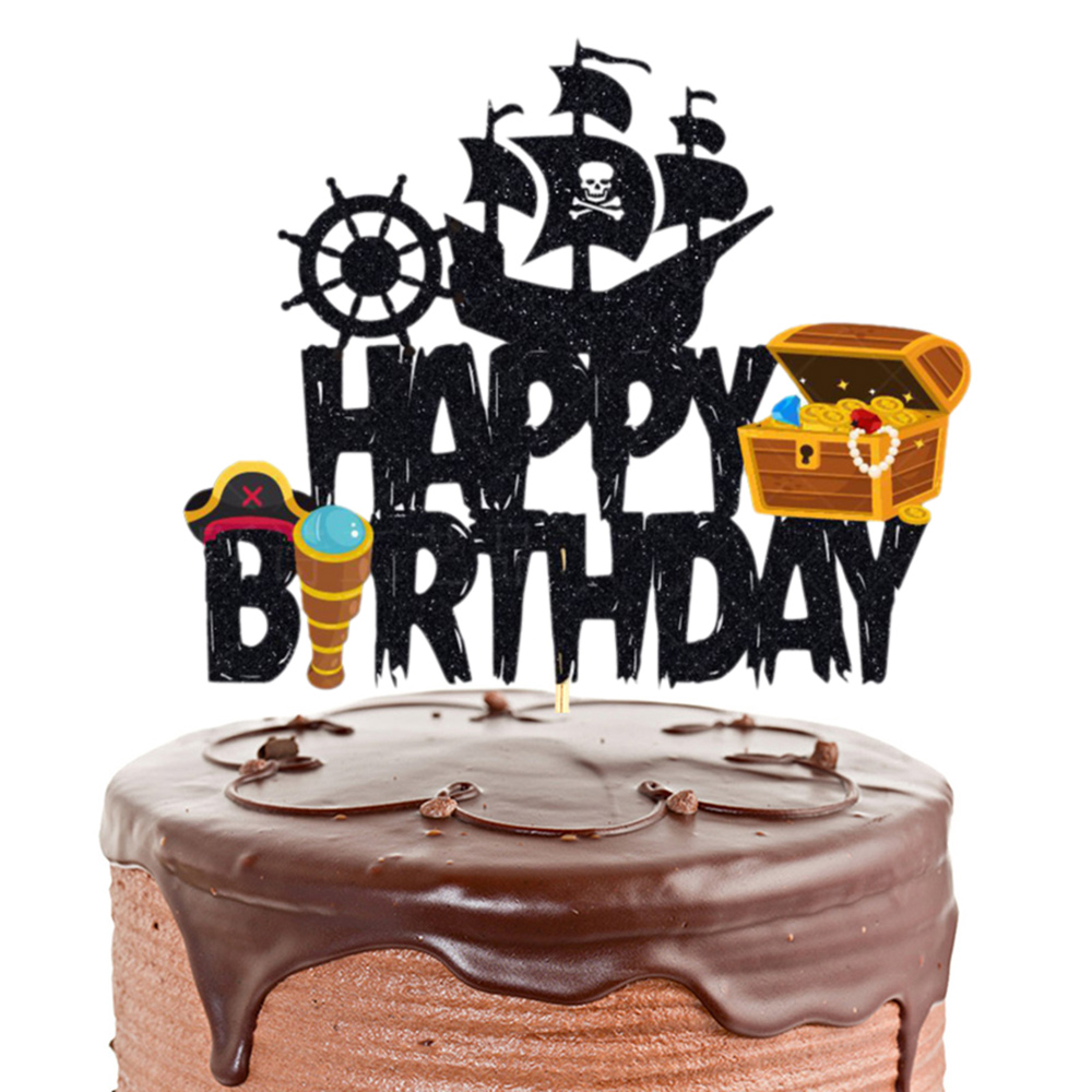 Adorno para tarta de feliz cumpleaños con temática de pirata, vela náutica, decoración para tarta de cumpleaños, suministros para de cumpleaños de barco pirata
