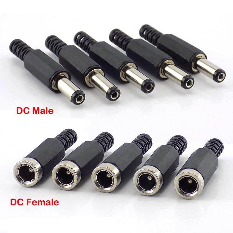 Adapter terminaler dc hun dc han stik strømstik 5.5mm x 2.1mm jack stik diy ledning kabel jack elektriske stik