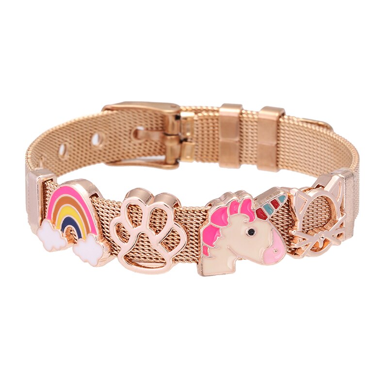 Dubbele kleur roestvrijstalen mesh armband diy eenhoorn bedel voor vrouwen heren armband sieraden verjaardag direct