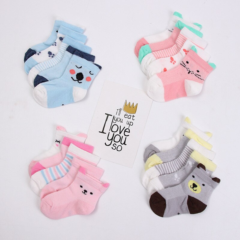 5 Pairs/Lot Baby Socks Newborns Infant Cute Cartoons Soft Cotton Mesh Short Socks For 0-24 Month Boy Girl Babies Kids