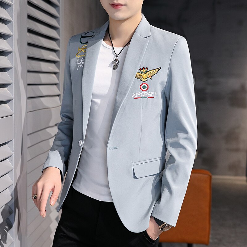 Men Business Causal Blazers Coats Black Blue Stripe Suit Jacket Spring Autumn Male Groom Formal Dress