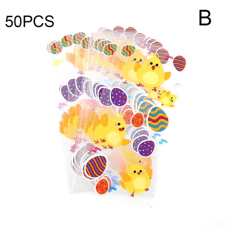 Easter Party Decorations 50Pcs Cartoon Animal Candy Bird/Eggs/Bunny For Easter Cookies Plastic Bags Cake Packagin Z9P0: B