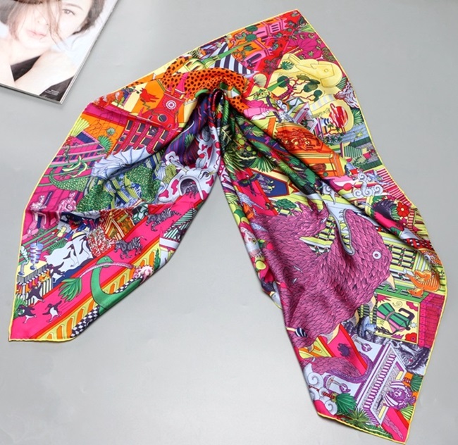 100%  silke skjerf sjal wraps bydyr trykk silke skjerf foulard 35 "  x 35 ": Farge 3
