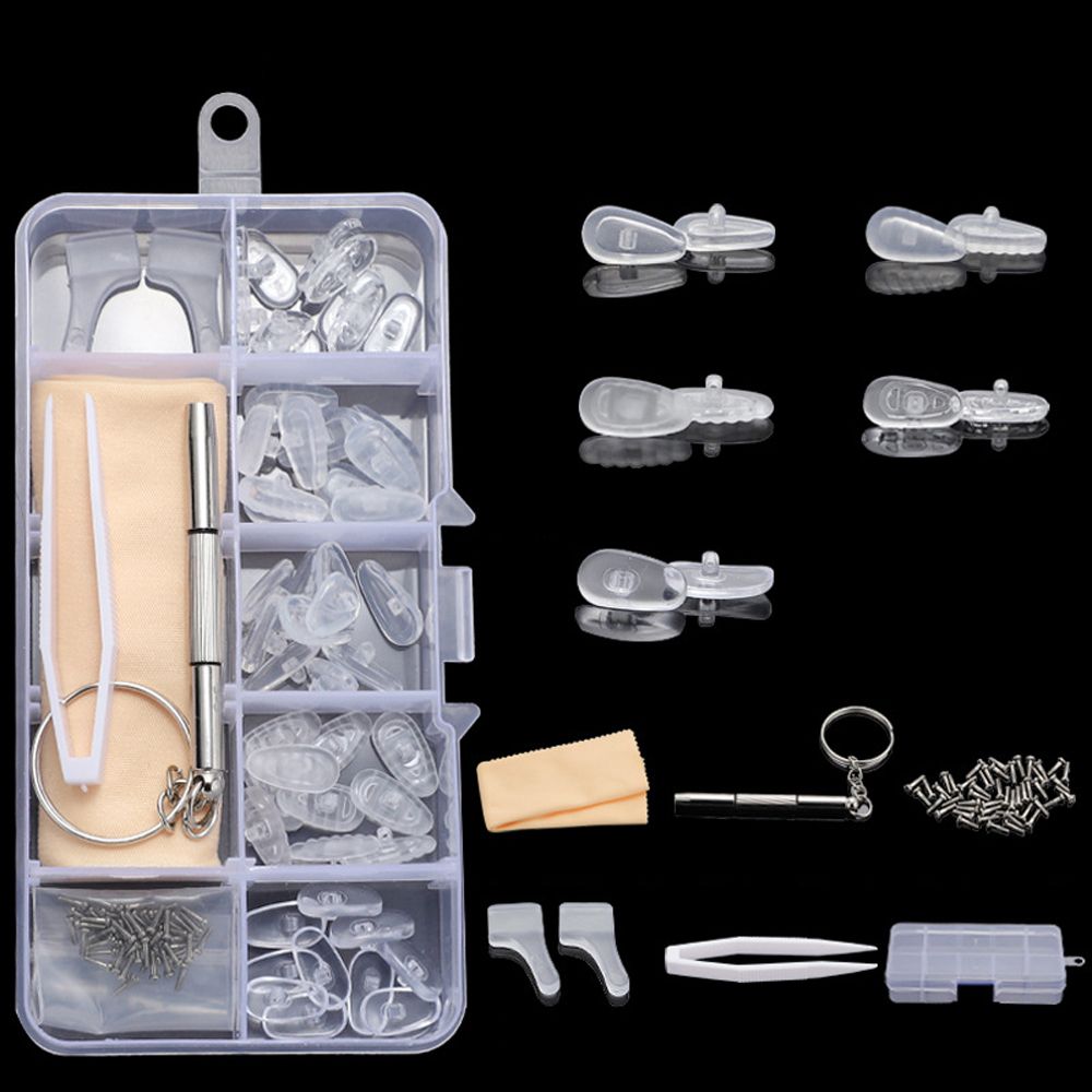 Brillen reparatur set Silikon Nasen pads Ersatz optische Brille Reparatur werkzeug Teile sortiert Kit Schrauben dreher Pinzette Ohr haken: Blau