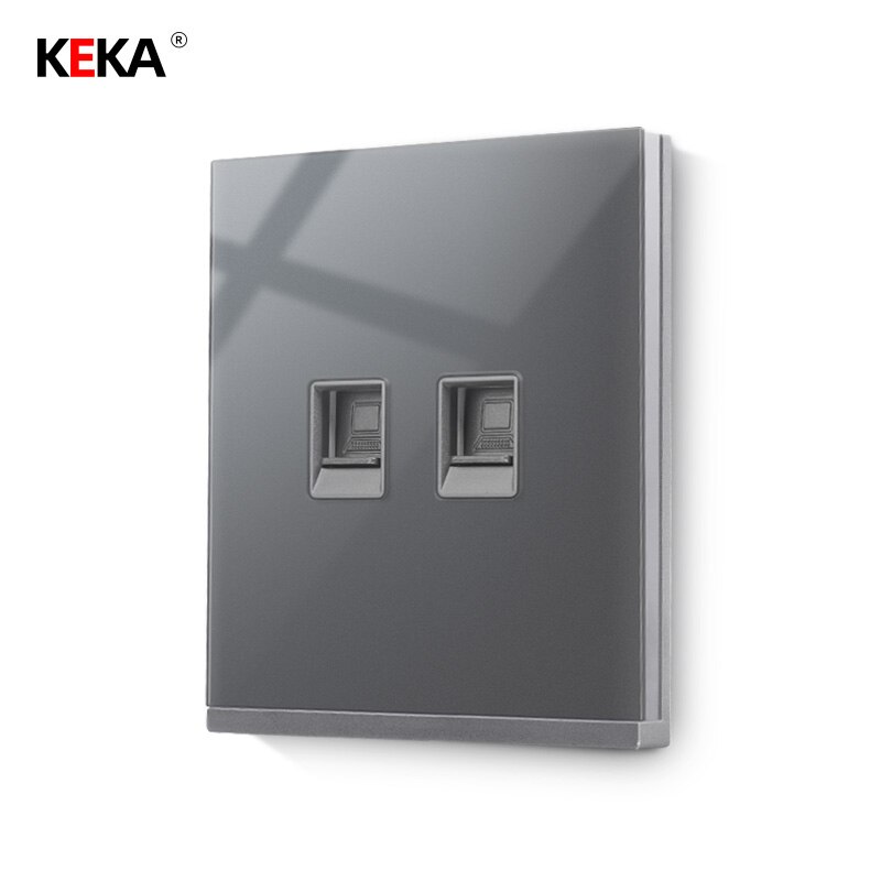 KEKA luxueux interrupteur en verre trempé. 2 gangs double ordinateur prise panneau CAT5E réseau RJ45 câble interface prise prise murale: Grey