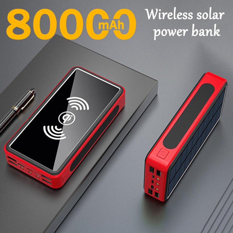Solarbetriebene, kabellose powerbank mit 80000 mah, tragbares schnellladegerät, powerbank für unterwegs, sicheres notfallladegerät für samsung, xiaomi und iphone