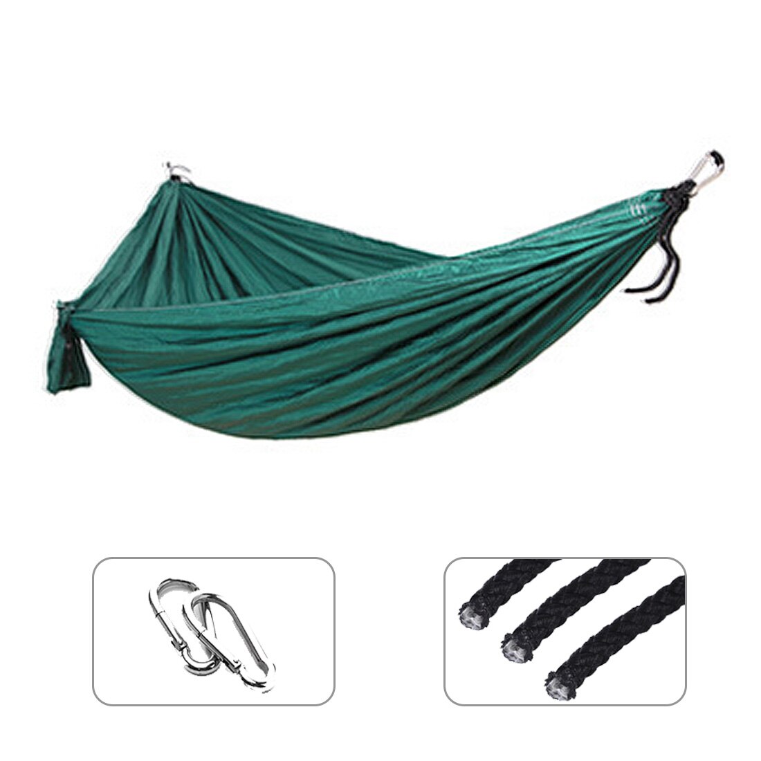 Single Double Hammock Adult Outdoor Backpacking Travel Camping Survival Sleeping Bed Portable Thicken With 2 Ropes 2 Carabiners: Dark Green