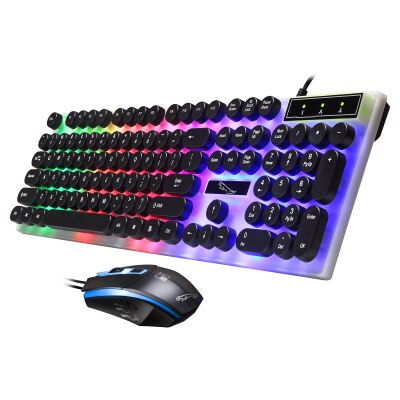 Wired Keyboard and Mouse Set Backlit Gaming Keyboard Rainbow Colorful LED Suspension Round Key Cap Gamer Keyboard For PC Laptop: 1Black keybord mouse