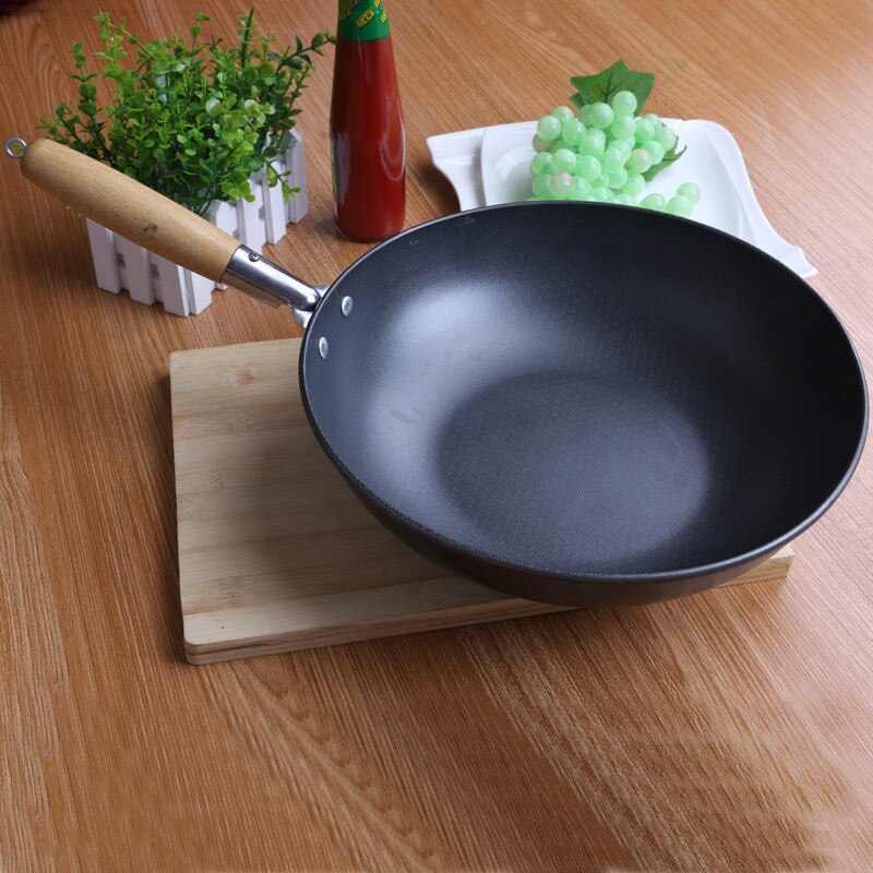 Sartén antiadherente para el hogar de alta gama, 30cm, mango de madera, Wok tradicional, súper económico, huevos revueltos, sartén sin Wok
