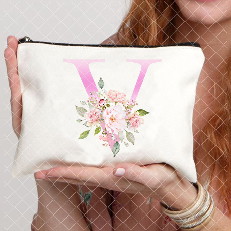 26 Pink Initials Women Cosmetic Bag Bride's Toilet Makeup Pouch Cosmetic Case Bridesmaid Bachelorette Party Lady Bags: light green