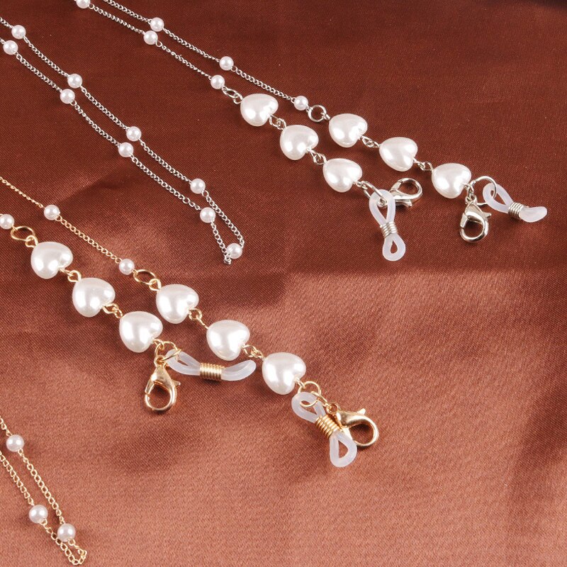 1Pc Metalen Liefde Hart Masker Ketting Vrouwen Delicate Mode Parel Ketting Anti-Slip Glazen Ketting Anti-Verloren masker Touw
